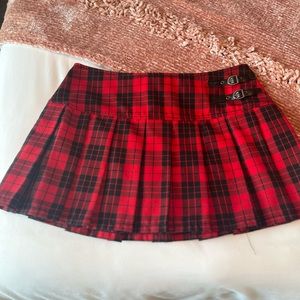 Red Pleated Mini Skirt